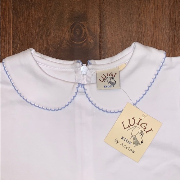 NWT Luigi Kids White with Periwinkle Picot Trim Shirt- 8 Price Firm - Picture 2 of 9